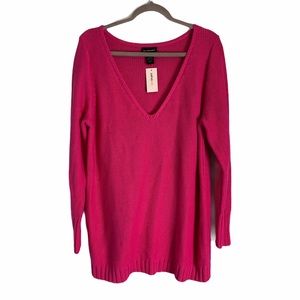 Lane Bryant Hot Pink Chunky Knit V Neck Sweater Size 18